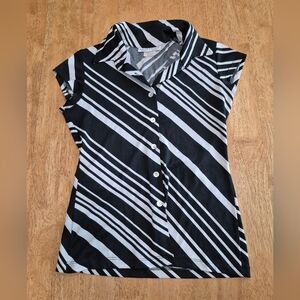 EUC VINTAGE White House Black Market Striped Black & White Women's Top Blouse